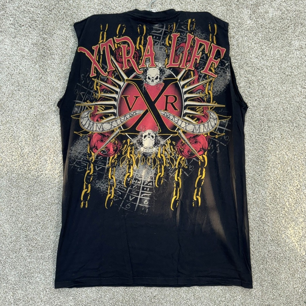 XAR Unlimited Mens Large Black Graphic Muscle Tank Top Skulls Chains VRX - Picture 2 of 8